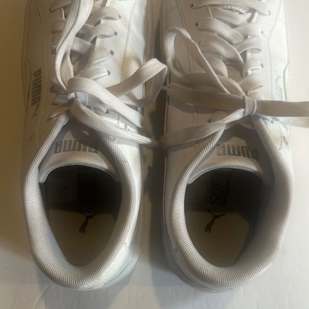 Puma White lace up Sneakers tennis 392253-01 style w silver Puma details size 11 - Picture 6 of 8